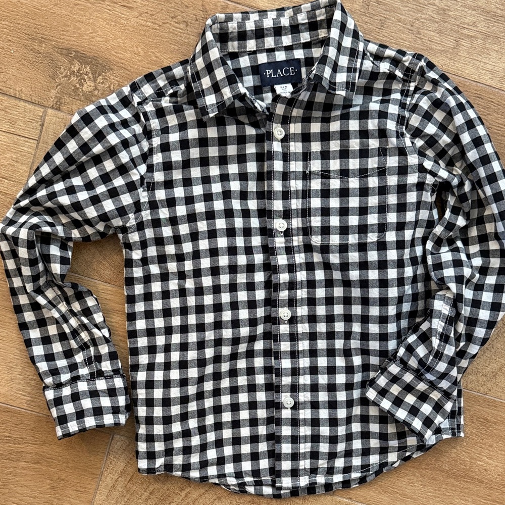PLACE Black and White Checkered Kids Shirt